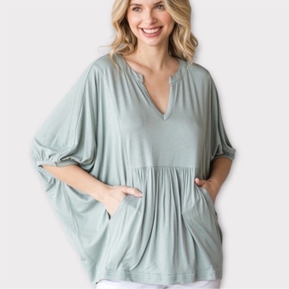 New Relaxed Dolman Sleeve V Neck Spring Summer Top - Picture 1 of 4